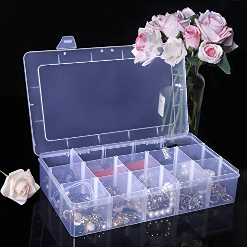 Gospire 15 Large Grids Clear Plastic Jewelry Box Organizer Storage Container with Removable Dividers (15 Grids - Clear) - color: Clear-15 Grids
