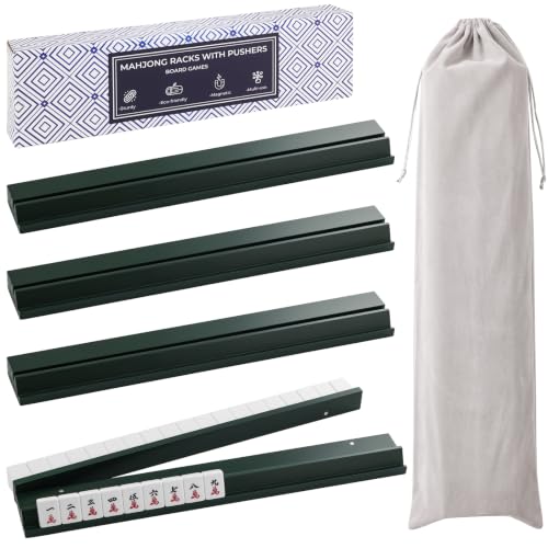 4PCS Wooden Mahjong Racks with Magnetic Pushers, 20 in Natural Wood American Mahjong Tile Rack Set, Modern Table Game Accessories for Mahjong Tiles (Dark Green, 20) - color: Dark Green, size: 20 in