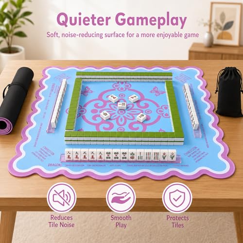 Neoprene Mahjong Mat for Table, 32 x 32 Inch Square Mahjong Table Mat with Carrying Bag, Non Slip Rubber Backing, Noise Reducing Game Mat for American Mahjong, Dominoes, Cards, Board Games (Blue) - color: Blue