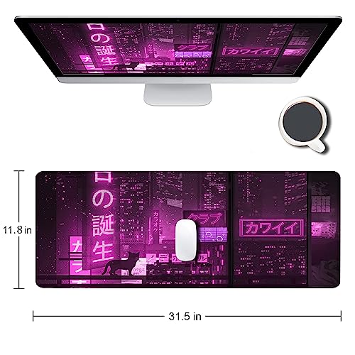 Gaming Mouse Pad, Large Anime Mouse Pads for Desk, Non-Slip Rubber Base Mousepad, Keyboard Mouse Mat Desk Pad with Stitched Edges, 31.5x11.8 inch - color: 04 Anime Street