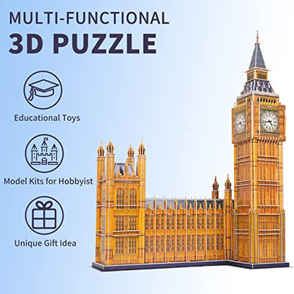 3D Puzzles for Adults & Kids, London Big Ben City Architecture Building Model Kit, 3-D Puzzle DIY Craft Kits STEM Educational Family Assembly Toys Gifts for Boys Girls 10-12-14 Home Decor, 190 Pieces - style: Big Ben
