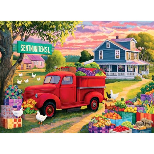 500 Piece Puzzles for Adults, Colorful Farm Market Jigsaw Puzzles 500 Piece | Red Truck Fresh Produce Puzzles for Teens Adults Seniors, Countryside Sunset Scene Adult Puzzles, Toy Game Gift Activity - color: Farm