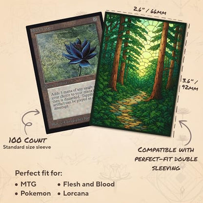 Stained Glass Green Mana - MTG Card Sleeves, 104ct, Standard Size | Perfect for Double Sleeving, Smudge Resistant Matte Back, Standard 66x92mm - Compatible with Magic The Gathering & TCG Cards - color: Green Mana