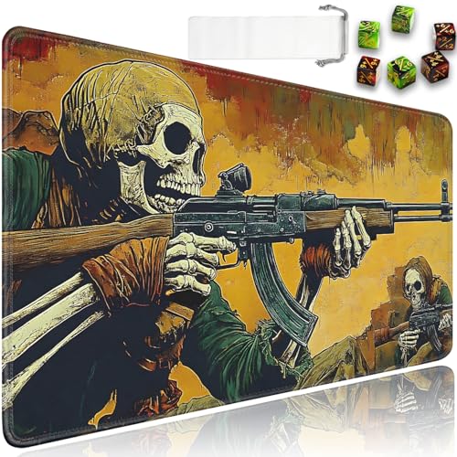 for MTG Game Playmat - 24 x 14 inches with Dices and Storage Bags, Non-Slip Base for TCG and Board Game Card Mats, Trading Card Games Mat, Skeleton Gunners Pattern Collectible Card Playmats - color: Jv-playmat-p7-1-h223