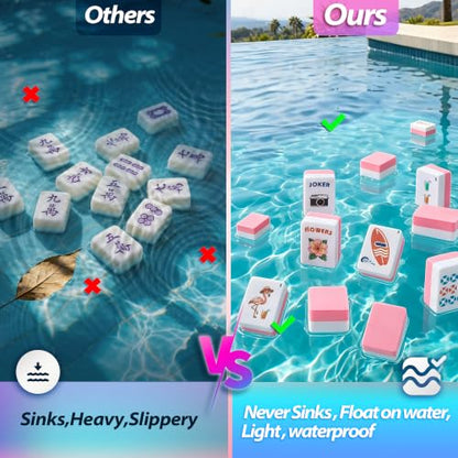 BOATWAY Mahjong Floating Tile Sets, 160 American Mahjong Tiles Waterproof EVA Foam Tiles with Storage Bag Dice & Rule Cards, Portable Pool Party Game for Adults, 1.4 Inch