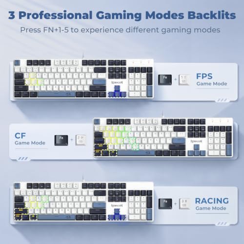 Redragon Mechanical Gaming Keyboard Wired, 11 Programmable Backlit Modes, Hot-Swappable Red Switch, Anti-Ghosting, Double-Shot PBT Keycaps, Light Up Keyboard for PC Mac, Blue - color: White Blue