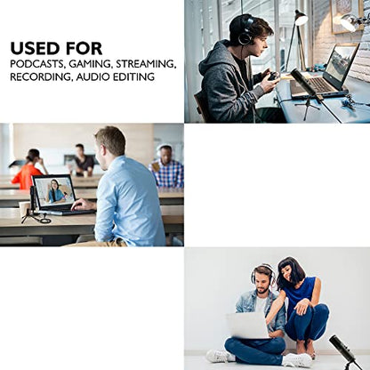 JOVIAL Pyle USB PC Recording Condenser Microphone, Portable Pro Audio Condenser Desk Mic, Blue LED, Adjustable Gain, Headphone Jack, Mute Control, Tripod Stand, for Podcast Streaming Gaming