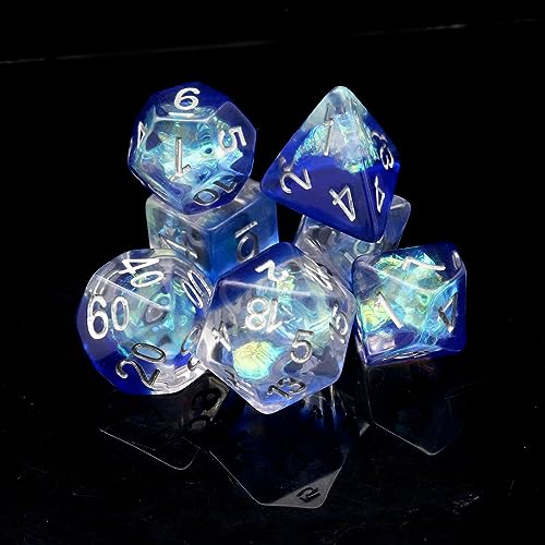 Haxtec Blue DND Dice Set, 7 Pcs Iridescent Resin Polyhedral RPG Dice | Galaxy Role Playing Games Dice with Velvet Pouch, Compatible with Dungeons and Dragons, Gifts for D&D Lovers - color: Blue