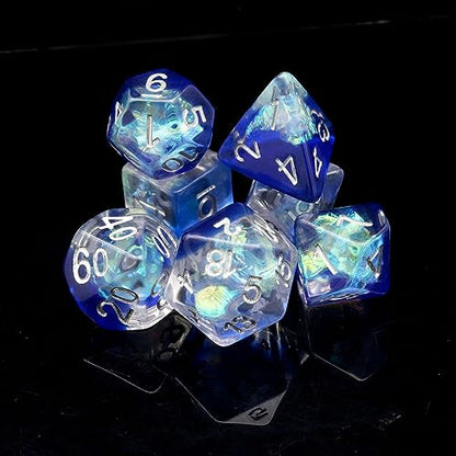 Haxtec Blue DND Dice Set, 7 Pcs Iridescent Resin Polyhedral RPG Dice | Galaxy Role Playing Games Dice with Velvet Pouch, Compatible with Dungeons and Dragons, Gifts for D&D Lovers - color: Blue