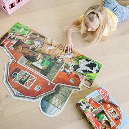 Melissa & Doug Busy Barn Shaped Jumbo Floor Puzzle (32 Pieces, 2 x 3 Feet), Jigsaw Puzzle for Preschoolers and Kids Ages 3+ - FSC Certified