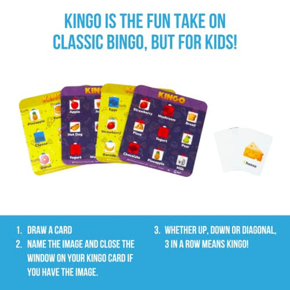 Regal Games Kingo Foods Edition Bingo Game for Kids - Fun Educational Learning for Preschool & Kindergarten - Phonics, Vocabulary Builder & Sight Word Game for Classroom & Home - size: Food Edition