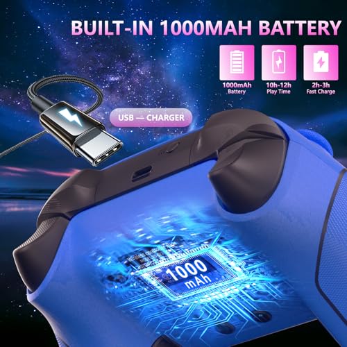 YUYIU Wireless 2.4GHz Controller with 7 Colors RGB Light for Xbox Controller, Xbox One Series X|S,Consoles,Steam PC Windows,with 1000mAh Battery/hall effect sticks/Turbo/Programmable, 3.5mm Audio Jack - color: Blue