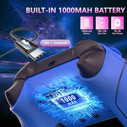 YUYIU Wireless 2.4GHz Controller with 7 Colors RGB Light for Xbox Controller, Xbox One Series X|S,Consoles,Steam PC Windows,with 1000mAh Battery/hall effect sticks/Turbo/Programmable, 3.5mm Audio Jack - color: Blue