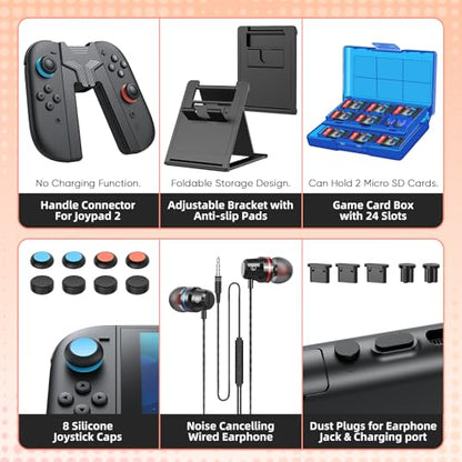 Switch 2 Accessories Bundle, 30-in-1 Kit for Nintendo Switch 2, Green | Carrying Case, Controller Charger Dock, Grips for JoyCon, Steering Wheels, Wrist &Leg Strap, Switch 2 Console Protective Case - color: Green (30Pcs)