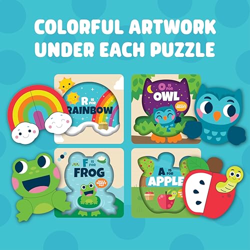 Chuckle & Roar - Alphabet Wooden Puzzle Set - 4 Pack for Kids Ages 4+ | Wooden Learning Puzzle, Educational, Alphabet, Fine Motor Skills, Toddlers and Preschoolers, Giftable