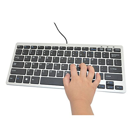 iKKEGOL Mini USB Slim Wired 78 Key Small Super Thin Compact Keyboard for Desktop Laptop PC Win 7 Mac (Black with Silver) - color: Silver + Black