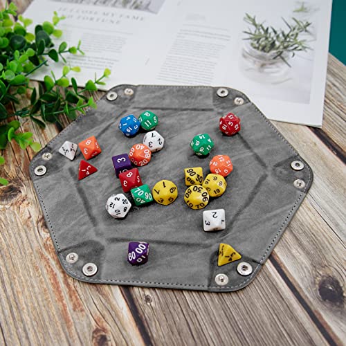 SIQUK 2 Pieces Dice Tray PU Leather Dice Folding Hexagon Tray Dice Holder for Dice Games Like RPG, DND and Other Table Games (Pink, Gray) - color: Pink and Gray