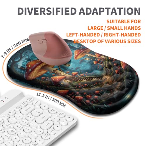 Ergonomic Joint Wrist Support Mouse Pad with Memory Foam Cushion Massage Bump, Carpal Tunnel Pain Relief Mousepad Slope Design for Wrist Rest, 11.8x7.9 in, Mushroom - color: Mushroom