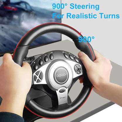 DOYO Gaming Steering Wheel, PC Racing Wheel 270/900° Car Sim Driving Gaming Wheel Dual-Motor Feedback Driving with Paddle Shifters, Gear Lever Bundle for Xbox One, Xbox Series X/S, PS4, PS3, Switch - color: Black-270/900°