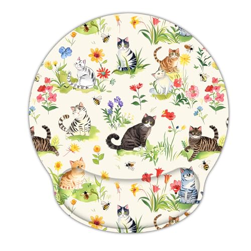 Laptop Computer Gaming Mouse Pad with Wrist Rest Support,Ergonomic Memory Foam Mouse Mat,Non-Slip Rubber Base Office Work Desk Pad,Comfortable & Pain Relief (Garden Cat) - color: Garden Cat