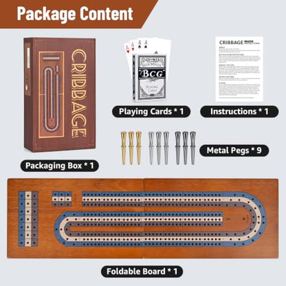 Cribbage Board Game Set,Travel Cribbage Game for Kids and Adults,Classic Strategy Games, Includes Playing Cards(Ages 8+)