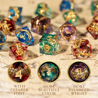 Magic Ring DND Dice Set Resin 7Pcs Dice DND with an Iron Box for DND; COC; Role Playing dice Games and Board Games Gift (Purple) - color: Ring Purple