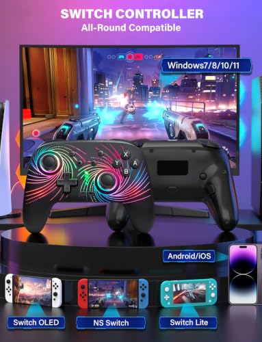 ZRZLMVP Switch Controllers Wireless for Nintendo Switch/OLED/Lite/Switch 2 | 1000mAh Rechargeable Switch Pro Controller, Switch Control with 9 Colors LED Light, Turbo, Vibration, 6 Axis Gyro, Wake Up - color: Pitch Black
