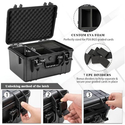 Graded Card Case, Waterproof Trading Card Storage Box for Card Slab | Graded Card Carrying Case Storage Box for 72+ PSA, CSG, BGS, SGC Sports Trading Cards with 7 EVA Foam - size: L (holds 72+ Graded Cards-waterproof)