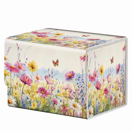 Strong Magnet for TCG MTG Commander Deck Box Playing Card Case Organizer Trading Card Case Creative Pattern Trading Card Storage Box for Collectible Games Up to 200 Cards, Butterfly Flower Grassland - color: Butterfly Flower Grassland
