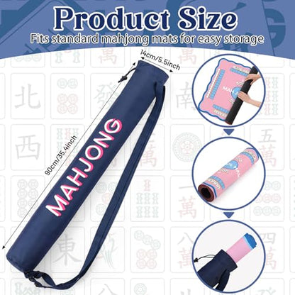 35 Inch Long Mahjong Mat Bag Waterproof Mahjong Mat Storage Carrying Bag Double Strapped Polyester Drawstring Lightweight Holder for Board Games Storage-mat Not Included(Navy Blue) - color: Navy Blue