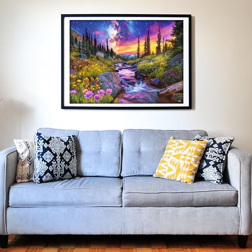 Think2Master Starry Mountain River 500 Pieces Large Format Jigsaw Puzzle: 13+, Teens, Adults & Families.Vibrant Starry Night & Milkyway Landscape with Flowers. Great Gift. Size: 26.8” X 18.9” - style: Starry Mountain River