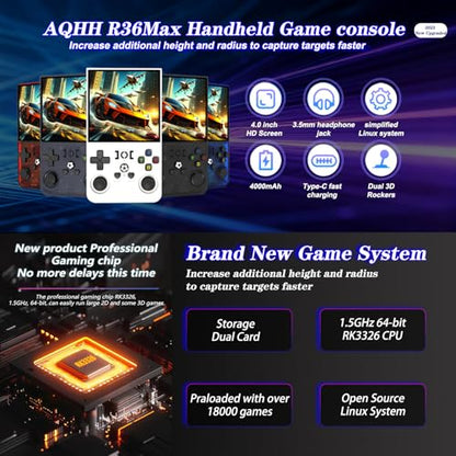 R36MAX 4000mAh Portable Rechargeable Handheld Retro Game Console,Handheld Retro Game Console with 64G TF Car,4.0-inch Screen,Feminine+Masculine Colors Easy Install for Travelers,Black - color: Shining Black
