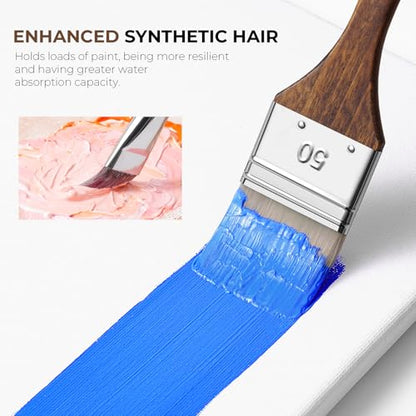 Fuumuui 25pcs Paint Brush Set, Professional 9 Shapes with Wide Flat, Filbert, Fan, Dagger, Cat Tongue, Round, Angle, Rigger for Acrylic Oil Watercolor | Includes Palette Knife & Waterproof Canvas Roll - color: Brown