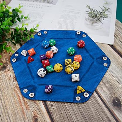 SIQUK 2-Piece Dice Tray - PU Leather Folding Hexagon Dice Holder for RPG, DND & Other Table Games (Royal Blue, Orange) - color: Royalblue and Orange