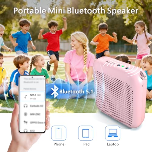 Voice Amplifier with Bluetooth, Portable Speaker with Microphone | Wireless Microphone Headset Speaker for Teacher, Mini Megaphone Sound Amplifier for Classroom, Tour Guides, Speaking - color: Pink - 15W