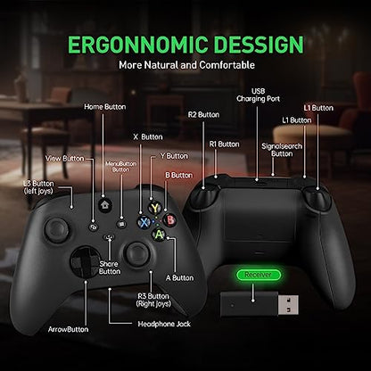 TECTINTER [Need to Upgrade Wireless Controller Compatible With Xbox One, Xbox Series X/S, Xbox One X/S、PC with 2.4GHZ Wireless Adapter Gamepad（Black） - color: Black with Audio Jack