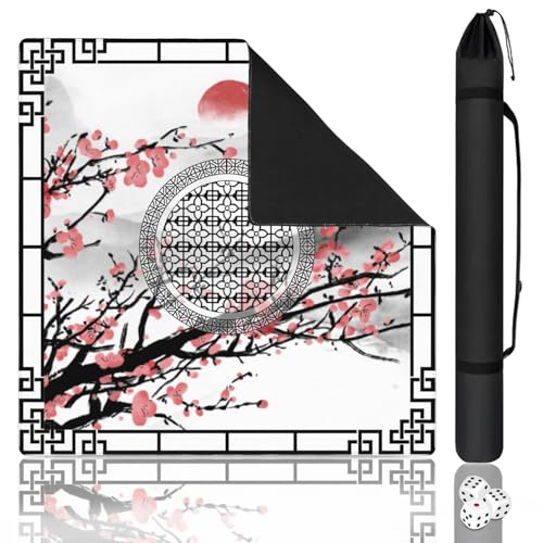 Elegant Mahjong Mat for Table, 31.5*31.5in Anti Slip Mahjong Table Cloth, Noise Reduction, Neoprene Mah jongg Mat with Carrying Bag & 3 Dices, Poker Board Tile Games Mats, Chinese Ink Painting Style - color: Ink Style02