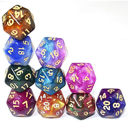 SmartDealsPro 10-Pack 20 Sided Dice D20 Polyhedral Dice for DND RPG MTG Table Game (Glitter Color) - color: Glitter Color