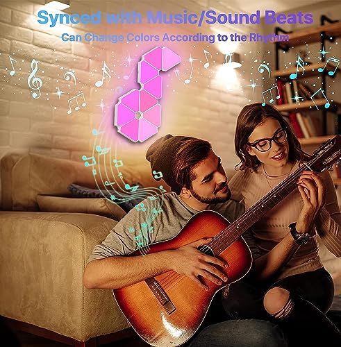 Triangle Light Panels, RGB Gaming Lights for Gaming Setup, DIY Triangle LED Wall Lights with 6 Connection Ports, APP and Remote Controlled, Music Sync for Gaming Room Bedroom Streaming, 10 Pack - color: 10 Panels