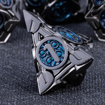 KERWELLSI Metal DND Dice Set D&D, 7Pcs Nature Vines Leaf Role Playing Dice with Gift Box, Black Blue Dungeons Dragons D and D Game Dice D20 D12 D10 D8 D6 D4