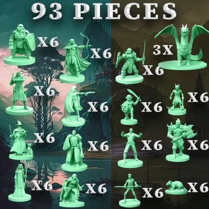 Mythical Heroes Mini Figure Set for RPGs - 93 Pcs in 16 Designs - Heroes and Monsters - Suitable Size for DND