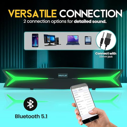 Desktop Soundbar for Computer 15.5 Inches | Bluetooth Soundbar with RGB LED Lights | Clear Bass | AUX, USB, USB-C | Soundbar for Projectors, TVs, Smartphones, Gaming Consoles, & Laptop