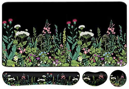 Keyboard Mouse Pad Set, Extended Mouse Pad+Keyboard Wrist Rest Support, Memory Foam Ergonomic Easy Typing, 3Pcs (35.4×15.7 in) Desk Pad Set for Home Office Study Game - Weeds - color: Weeds