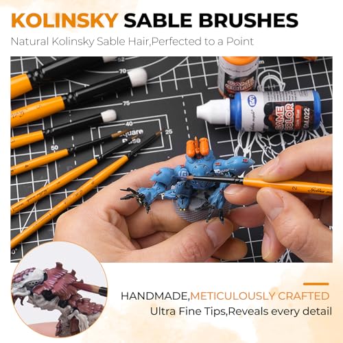 Golden Maple Kolinsky Sable Brushes,7PCS Miniature Paint Brushes Set with DryBrushes #3,5,6 for Miniature,Model,Oil,Acrylics,Watercolor,Gouache - color: Orange