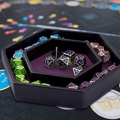SIQUK Dice Tray with Lid Hexagon Dice Rolling Tray Dice Holder for Dice Games Like RPG, DND and Other Table Games, Purple - color: Purple