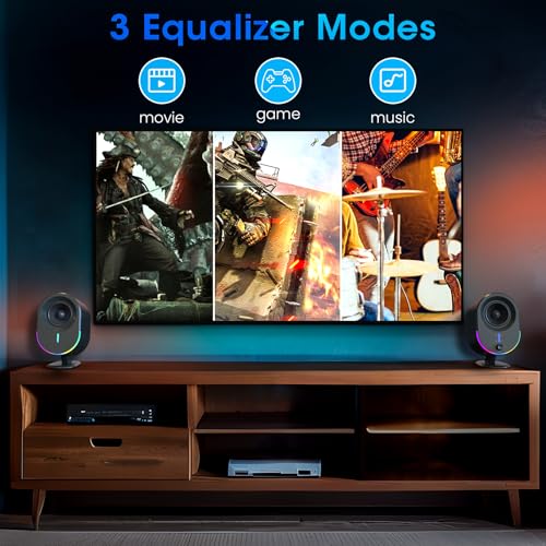 Computer Speakers, LITTOAK Bluetooth PC Speakers, AC Powered Gaming Speaker with 3 EQ Modes, Stereo Speakers with 6 RGB Modes, Aux in, Headphone, USB port Speaker for Laptop/Desktop/TV, 2*15W, 2.0 CH