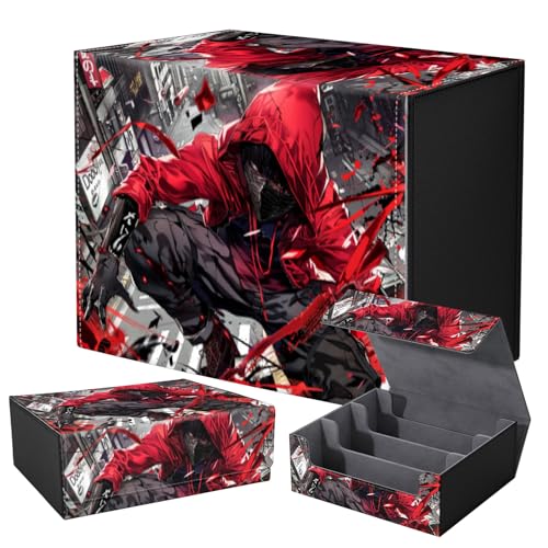 Strong Magnet for TCG MTG Commander Deck Box Playing Card Case Organizer Trading Card Case Creative Pattern Trading Card Storage Box for Collectible Games Up to 2400 Cards,A Killer In The Red Hat - color: A Killer In The Red Hat
