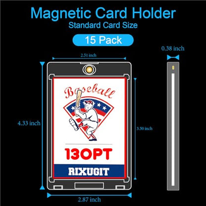 15 Pack 130pt One Touch Magnetic Card Holders | Strong Magnetic Closure, UV Protection and Scratch Resistant Hard Shell, For Baseball Game Cards, Clear Storage and Display - size: 15ct 130PT Card Holder