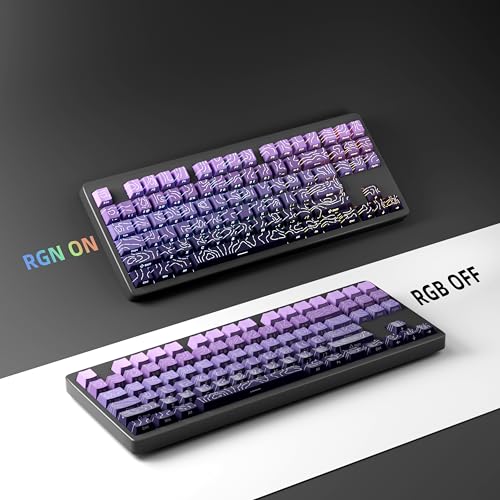 FunHub Shine Through PBT Keycaps - Purple Gradient Topographic Backlit Keycaps Set 133 Keys 60 65 75 100 Percent Cherry Profile,Side Printed Double Shot RGB Key Caps for MX Switches Gaming Keyboard - color: Purple