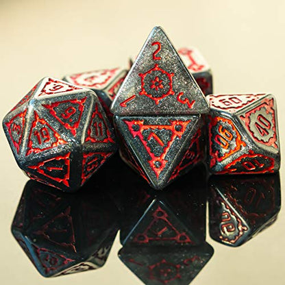 Cusdie 7 Pcs 25mm Giant Dice DND with Dragon Eye Dice Bag, Polyhedral Dice Set, D&D Dice for Pathfinder RPG (Black Red) - color: Black Red